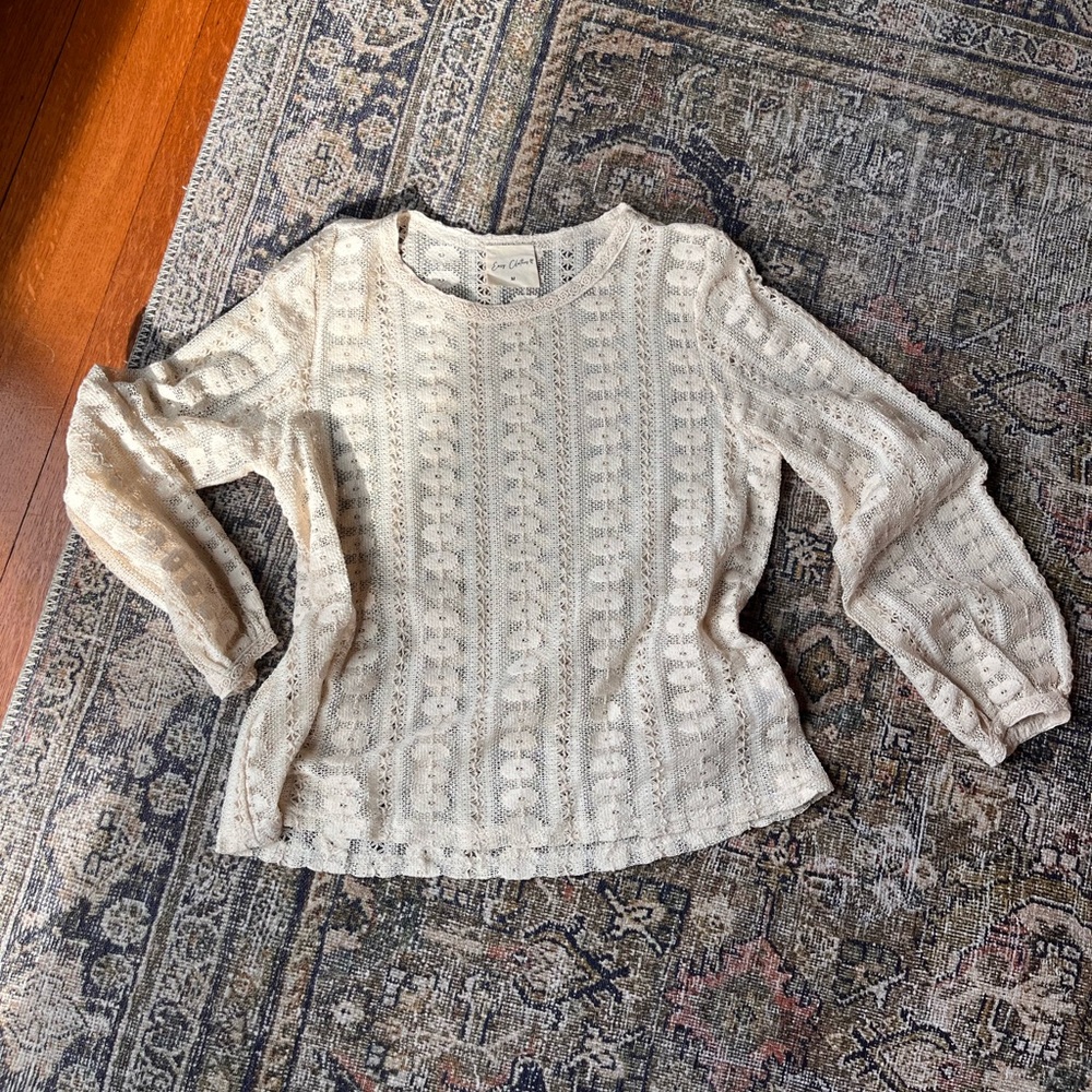 NWOT Easy Clothes Brand, Cream Lace Long Sleeve Top